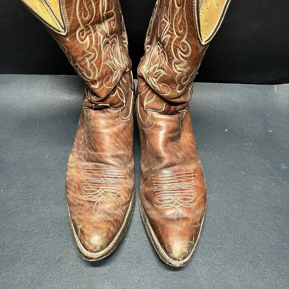 Vtg Justin Boots Cowboy Embroidered Boots Men’s Size 12 A, Style 2555 Brown